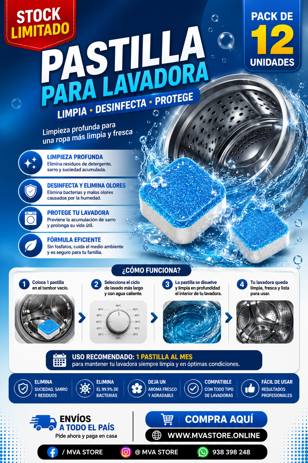 Pastilla Para Lavadora (Pack de 12 unidades)